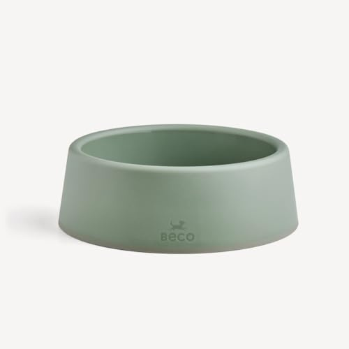 Beco Dog Bowl - Food & Water Steady Bowl, Recycled Plastic, Non-Slip Rubber Base, Olive Green, Small