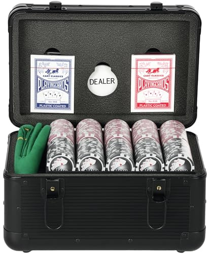 SPORTNOW Set da Poker con 600 Fiches per Texas Holdem, Set da Casinò con Valigetta da Poker in ABS, 2 Mazzi di Carte da Gioco, Vassoio per Fiches, Tappetino e Dealer per 12 Giocatori, Nero
