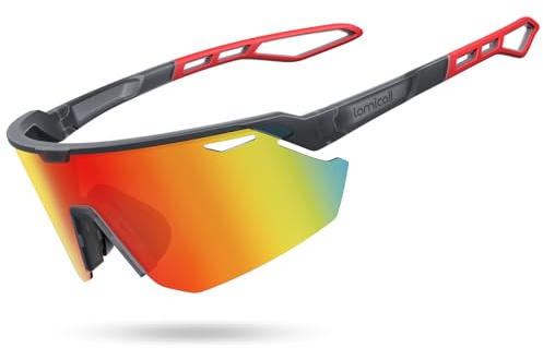 Lamicall Polarized Sports Sunglasses for Men Women - [24g Ultra-Light] 100% UV400 Protection Cycling Glasses for Running Driving Hiking with TR90 Frame, Adjustable Nose Pad & Bendable Temples - Red