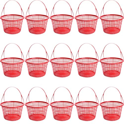 Veesper 15 st bärkasse 2 kg/4,4 lbs urholkade plastjordgubbsbehållare med handtag, fruktproducerar korgar för sommar skörd och förvaring