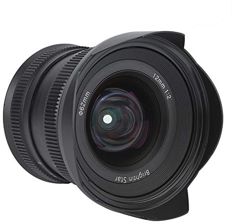 Qukaim Brightin Star 12 mm F2.0 supervidvinkel APS-C metall manuell fokuslins för E-montering, Prime lins, fast fokus, 12 mm, F2.0, manuell lins