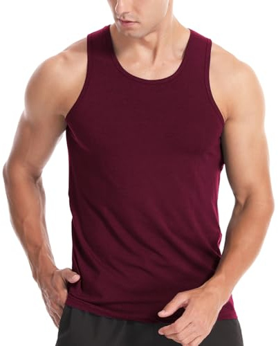 Camiseta sin Mangas de algodón para Hombre, para Gimnasio, musculosa, Fitness Rojo Viento M
