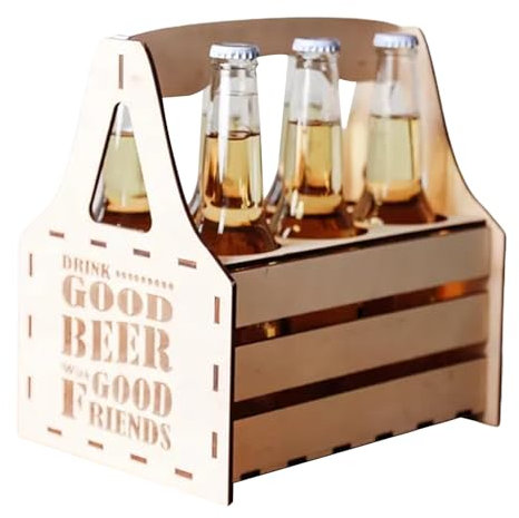 Portabottiglie per birra, portabottiglie, vino, vino, riutilizzabile, in legno, per viaggi, barbecue, bevande, campeggio, attività all'aperto, pesca in auto, Multicolore, 25x18x25cm, Unisex