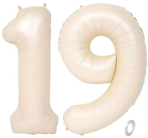 Balorise 40 Inch Giant White Aluminum Balloon Number 19/91, Inflatable Helium, Large Number 0-9, 10-100 (101 cm), Foil Balloons Decoration for Birthday Party and Wedding