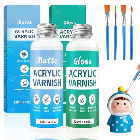 Air Dry Clay Glaze, 2 X 120ml Glasur Für Ton Lufttrocknend, Klarlack Glänzend Für Modelliermasse Hochglanz & Kratzfest & Wasserfest Matt Und Glanzlack Für Keramik, Ölgemälde, Acrylfarben, Holz