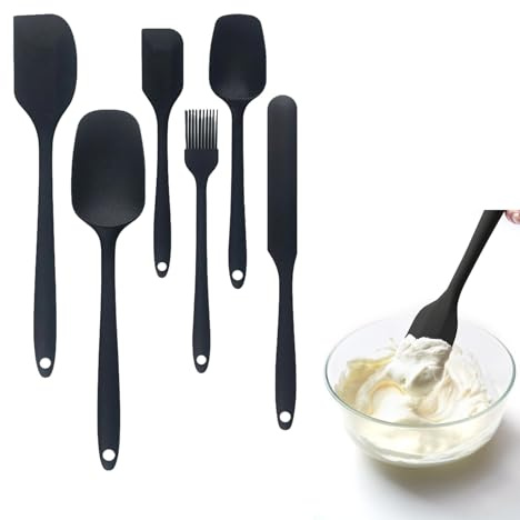 Conjunto de 6 Espátulas de Silicona: Resistentes al Calor hasta 315℃, Utensilios de Cocina Antiadherentes, Flexibles y Sin BPA para Cocinar y Hornear (Negro)，utensilios de cocina de silicona
