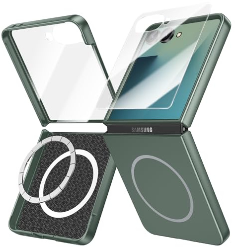 Doeshine for Samsung Galaxy Z Flip 7 Case Mag-safe, Ultra Slim Full Body Cover, Built-in Screen Protector, Thin Slim Fit Phone Case, Lightweight Skin-Friendly, Hard PC Cover for Z Flip 7 (Dark Green)