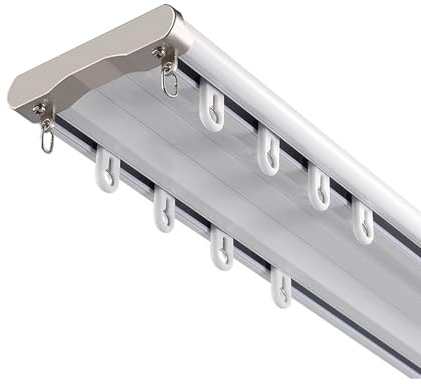 Riel De Cortina Doble Con Polea Guía De Cortina De Aleación De Aluminio Riel De Cortina De Techo Silencioso For Oficina Hogar Sistemas De Rieles De Cortina Antideslizante(White,2.8m(9.2ft))