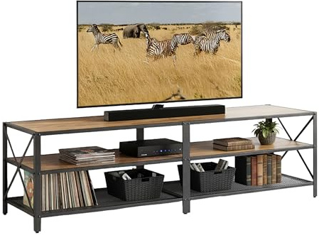 Relaxdays Mueble TV bajo, 4 Compartimentos, estantería Abierta, 75 hasta 180x52x39 cm, marrón/Negro