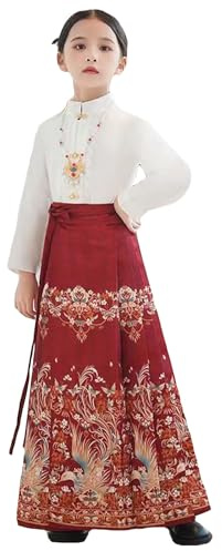 Generisch Jogging Suit Girls Tracksuit Sports Suit Kids Chinese Dress for Girls Horse Face Skirt Classic Chinese Style Long Sleeve Costume, red, 9-10 Years
