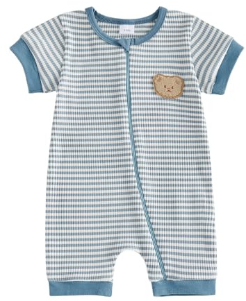 JCOPLY Newborn Baby Grow Boy Romper One Piece Outfit Summer Clothes 0-18M (Blue, 0-3 Months)
