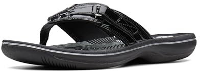 Clarks Women's Breeze Sea Flip-Flop, Black Patent, 6.5 UK