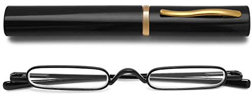 VEVESMUNDO Portable Reading Glasses Men Women Metal Compact Spring Hinge Glasses Tube Pen Case