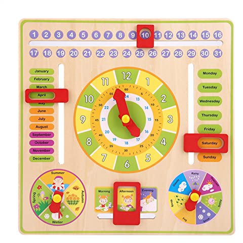 Frühe pädagogische Kalender Lernuhr Spielzeug multifunktionale hölzerne Uhr Spielzeug Zeit Datum Saison Wetter Jahreszeit Wetter