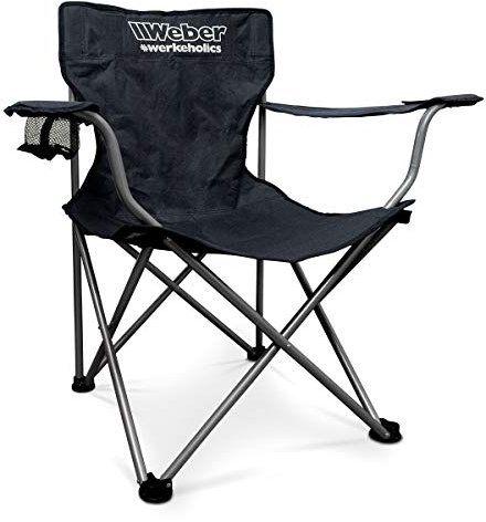 Weber #Werkeholics Campingstuhl faltbar mit Getränkehalter & Tragetasche belastbar bis 120kg Schwarz Klappstuhl klappbar, Anglerstuhl, Anglersessel, Faltstuhl, mit Flaschenhalter