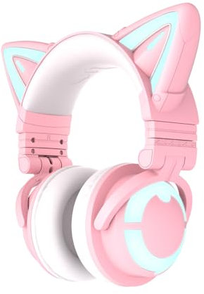 YOWU RGB Cat Ear Cuffia 3S Wireless 5.0 Gaming Headset con microfono integrato e illuminazione ed effetto personalizzabile tramite APP, cavo audio di ricarica di tipo C, per PC Mac Smartphone (rosa)