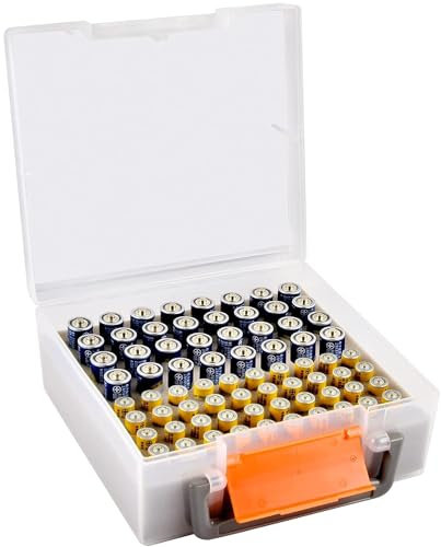FULLCASE Battery Storage Organizer Holder Holds 72 AA AAA Batteries, Box Cases Garage Container, Home Drawer Organization Dispenser (Case Only) (White)