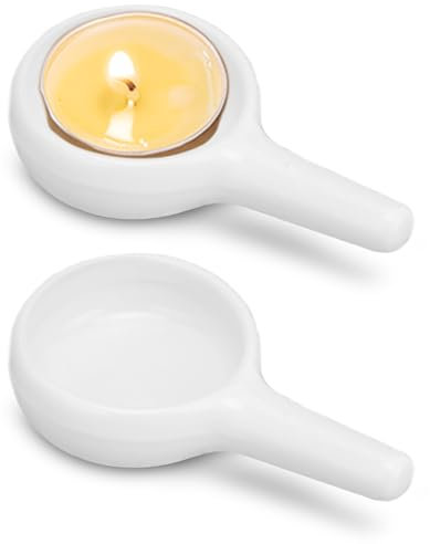2Pcs Tea Light Candle Holders, Ceramic Candle Spoon Wax Burner Tea Light Holder Replacement Tealight Holders Ornaments with Handle for Essential Oil Burner Fragrance Aromatherapy Diffuser