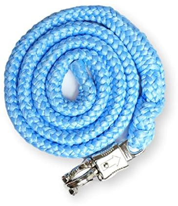 Cuerda de guía con gancho de pánico, para caballos, ponis, shetty, burro, en muchos diseños elegantes, longitud 1,60 m (azul claro)
