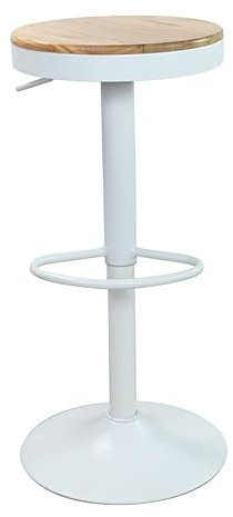 Vaukura Taburete de Cocina Cocina Giratorios 360º con Reposapiés, Taburete de Bar Altura Ajustable con Pistón de Gas, Asiento de Madera, Base Metalica (Blanco)