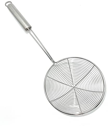 TIJAR® Skimmer, Oil Strainer, Stainless Steel, Ladle, Wire Skimmer Spoon, Spider Mesh Filter with Handle for Kitchen Frying Food, Pasta, Spaghetti, Noodle (16 CM)