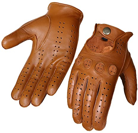 Äkta läderhandskar, äkta läder modehandskar, lammskinn läderhandskar, läder motorcykelhandskar, knogfit handskar (X-Large, solbrun)