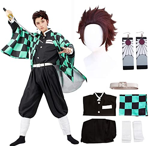 JYakeji 9 piezas Anime Disfraz de cosplay kimono para niños y adultos, disfraz de anime japonés, kimono de Halloween con peluca