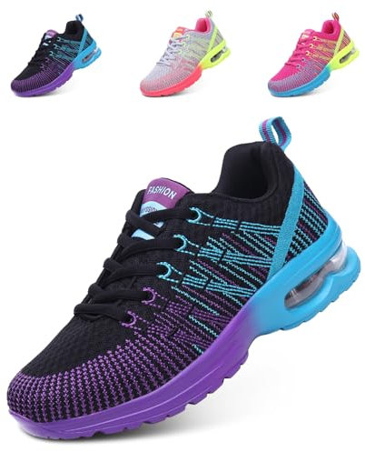 Hitmars Laufschuhe Damen Turnschuhe Luftpolster Sneaker Atmungsaktiv Sportschuhe Leicht Joggingschuhe rutschfest Straßenlaufschuhe Walkingschuhe Fitness Running Outdoor Schwarz EU 37