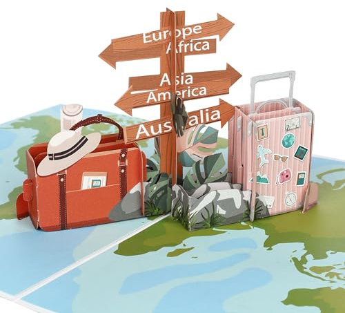 CraftWerk 3D Pop-Up Karte Reise - Gutscheinkarte, Klappkarte für Urlaub, Reisen, Geburtstag oder zum Abschied - Kreative Verpackung für Städtetrip, Kreuzfahrt oder Hochzeitsreise