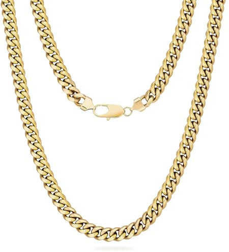 KRKC&CO 8mm Herren Halskette, 14K Gold Vergoldet Edelstahl Panzerkette Cuban Link Chain, Nickel-frei Dicke Kette Goldkette für Männer Länge 45-61cm