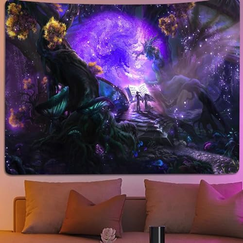 suaywo 200 * 150cm Purpurner Grimoire Tapisserie Wandbehang Psychedelic Deko uv Wandteppich Teleportation Tür Schwarzlicht Wandteppich, für Schlafzimmer, Wohnzimmer, Heimdekoration