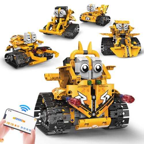 CUPCHID Juego de Construcción de Robots para Niños, Juego de Bloques de construcción 5 en 1, Regalos para niños y niñas de 6 a 15 años, Coches RC Robot con aplicación y Control Remoto
