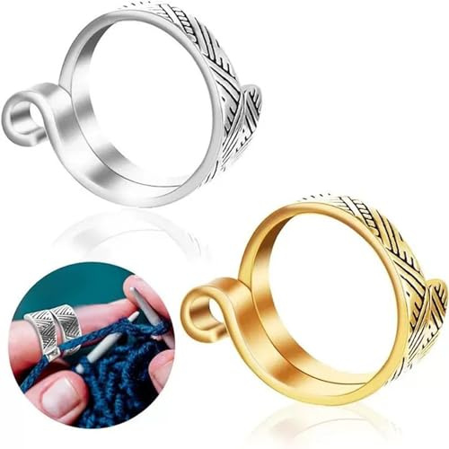 2 stycken, virkade tillbehör, stickade tillbehör, virkring, guldfärgad virkring, stickring, virkverktyg, silverfärgad virkring, virkring