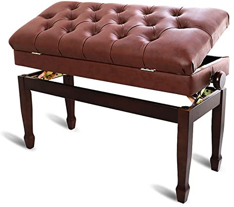 Duet Banc de piano en noyer avec rangement pour musique – Tabouret de piano en similicuir 86 x 36 x 50-60 cm