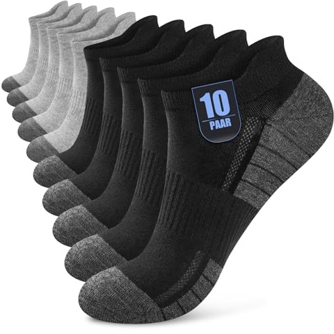 Effeet 10 Pares Calcetines Tobilleros Hombre Mujer, Calcetines Cortos Algodón Transpirables, Ideales para Deporte, Correr, Casa, Trabajo, Verano, Negro Gris 47-50
