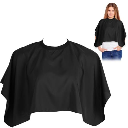 Telooco Wasserdichter Friseurumhang für Erwachsene mit Dauerwelle und Gefärbtes Haar, Verstellbares Nackenband (Schwarz)