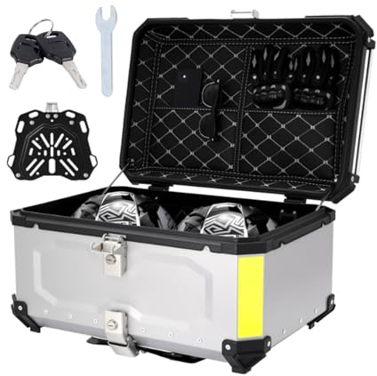 Merautop SJ Top Case de Moto Coffre de Moto en Aluminium étanche, Coffre de Rangement pour Bagages de 65 L (Argent)