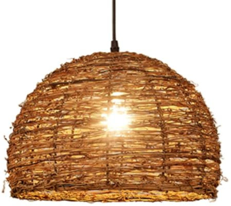 YGZPALH Boho Lampada da Soffitto Singola A Sospensione Lampada A Sospensione in Rattan Intrecciato con Finitura caffè Lampadario di bambù Country Farmhouse Lampada A Sospensione A Cesto da Fattoria