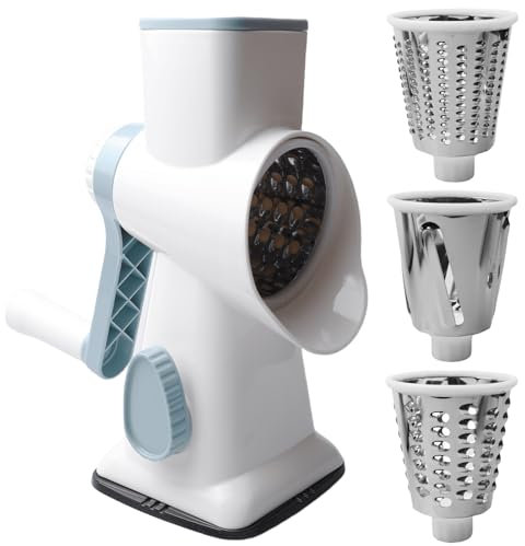 Grattugia per formaggio con manovella, grattugia manuale a tamburo con 3 lame intercambiabili, grattugia da cucina, taglio rapido, tagliaverdure manuale, ideale per formaggio, grattugia per carote