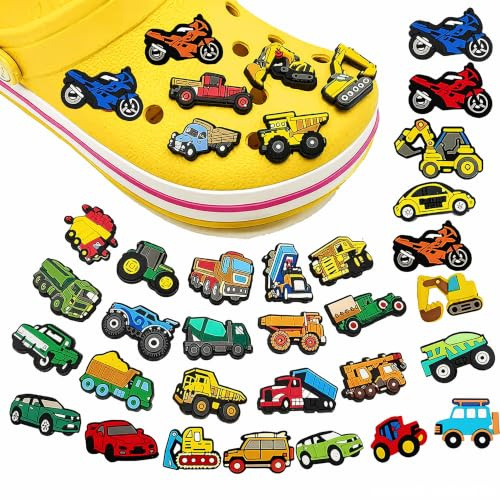 34 st. mångsidiga skokontakter i grävmaskins-skohängare barn, bilskoornament PVC skoberlock för Crocs, Crocs-klistermärken för tofflor, roliga och unika berlocker stift för barn