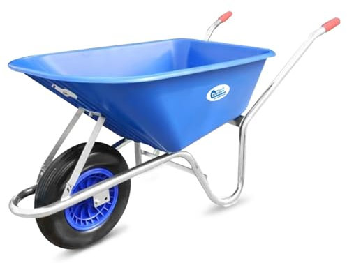 Equimed Garden Wheelbarrow - Lightweight Trolley with 85L Plastic Bucket, Puncture-Proof PU Wheel, Galvanised Frame (Blue)