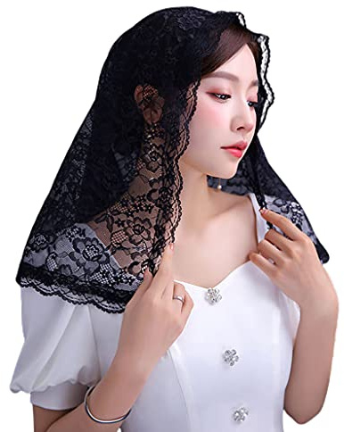 Velos de encaje floral para cubrir la cabeza, velo de masilla latina, bufanda corta para novia, mujer, blanco y negro, católico, V, velo español, mantilla católica, velo de capilla católica, velo