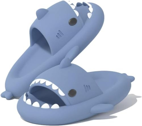Mnking Chanclas Tiburon Zapatillas Casa Tiburón Hombres Mujeres Pantuflas de Baño de Ducha Antideslizantes y Secado Rápido Ligero Zapatos de Playa y Piscina Verano Azul EU44-45