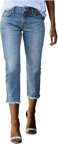 Generico Jeans Larghi Donna Vita Bassa Skinny Caprijeans Lunghezza 3/4 Elasticizzati Jeans Leggeri Tre Quarti Pantaloni Estivi Comodi Pantalone in Denim Adatto al Tempo Libero Quotidiano