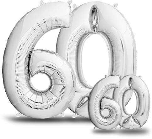 envami® Luftballons 60. Geburtstag XXL Silber - Riesen Folienballon in 2 Größen 40 & 16 - 101cm + 40cm Geburtstagsdeko Set - Vier Zahlen - Ideal als Deko - fliegt mit Helium