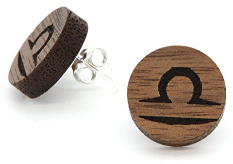 NaturSchatulle Holzohrringe Damen Holzschmuck Sternzeichen Waage Gravur natürliche Ohrringe Holz Ohrstecker 925 Silber Ohrschmuck