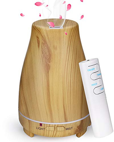 GeeRic Aroma Diffuser 200ML Luftbefeuchter Ultraschall Vernebler,Raumbefeuchter Aromatherapie Öle Duftlampe mit 7 Farben LED Helles Holz