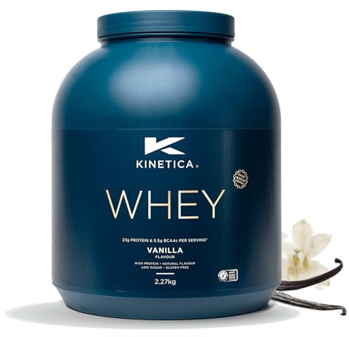 Kinetica Sports Whey Protein Powder - Vanilla, 2.27 Kg, 76 Servings | 23g Protein, 5.5g BCAA Amino Acid & 4.32g Glutamine | Recovery Shake for Optimum Nutrition | WADA & Informed Sport Approved