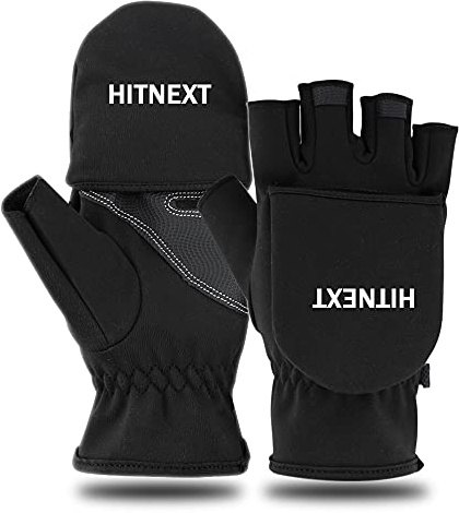 HITNEXT Guanti da bicicletta neri, invernali, convertibili, senza dita, per mountain bike, moto, pesca, touchscreen, ciclismo, fotografia, per uomini e donne