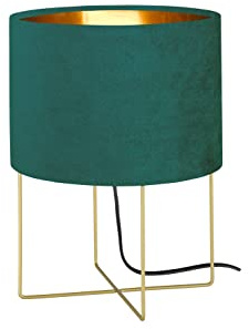 Fischer & Honsel Tischlampe AURA mit Lampenschirm aus Samt Türkis - innen Gold Ø24cm, Schirm Petrol, Größe